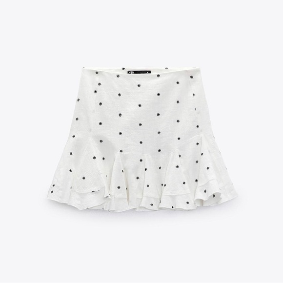 NWT Zara White Floral Embroidered Ruffle mini Skirt XXL XL - Picture 2 of 5